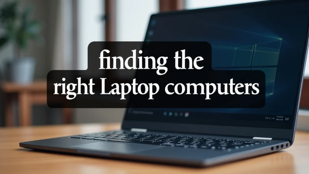 The image shows a person browsing a variety of laptop computers, aiding the process of finding the right one.