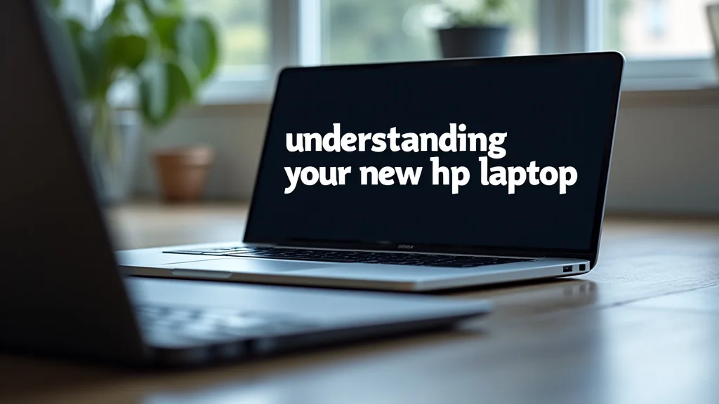 The image shows a sleek, open laptop displaying a colorful desktop interface, ideal for understanding your new HP laptop.